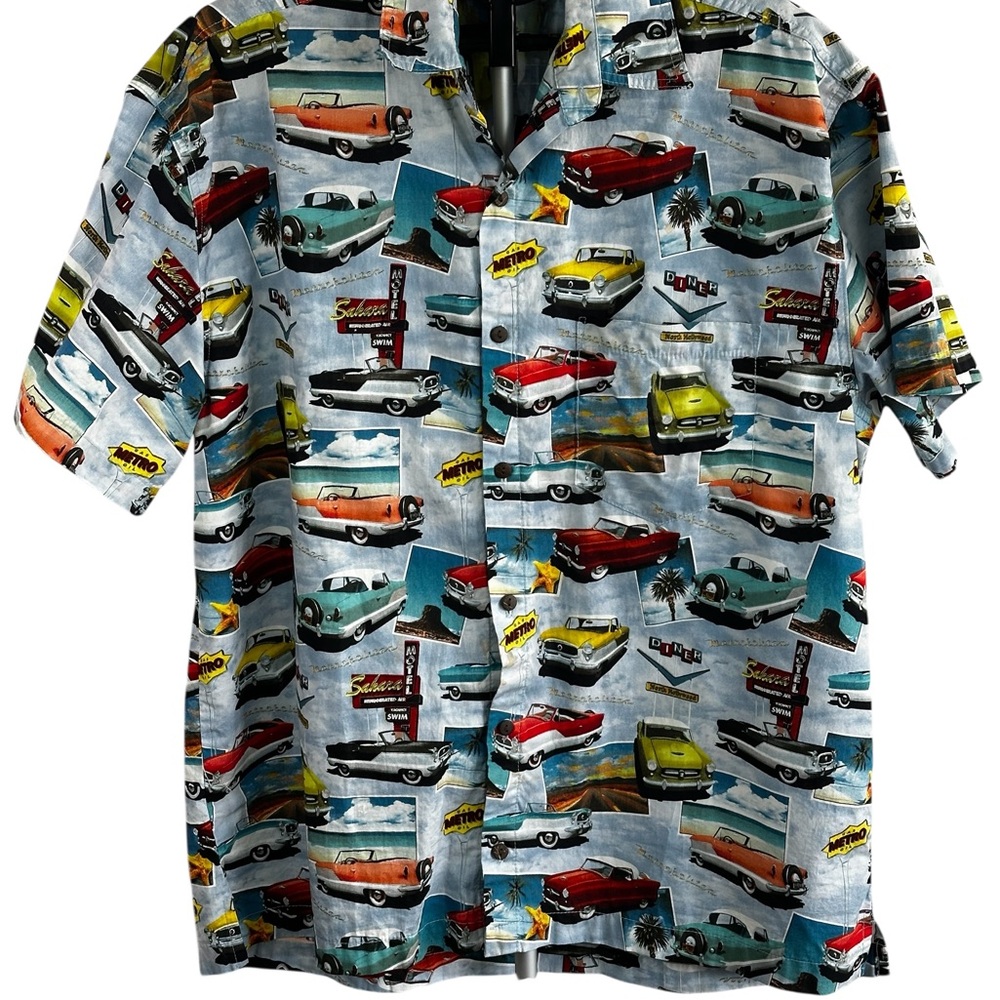 Vintage High Seas Made in USA Classic Car Print Button Up Shirt XL